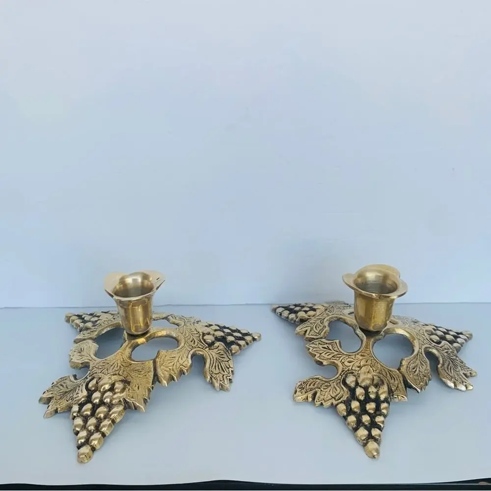 Vintage Brass Candle Holder Set
